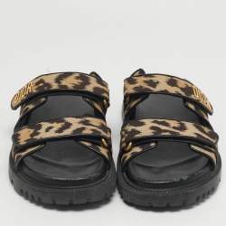 Pre Owned Dior DiorAct Size 38.5 Brown/Beige Canvas and Leather Flat Sandals