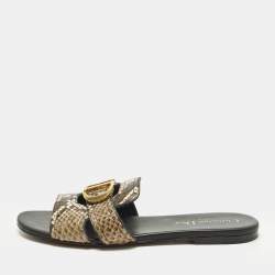 مملوكة مسبقًا Dior 30 Montaigne Size 37 Brown Python Leather Flat Slides