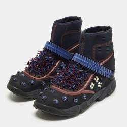 Pre Owned Dior Fusion Size 38 Black Fabric, Mesh and Rubber Crystal Embellished High Top Sneakers