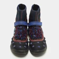 Pre Owned Dior Fusion Size 38 Black Fabric, Mesh and Rubber Crystal Embellished High Top Sneakers