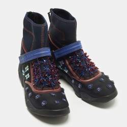 Pre Owned Dior Fusion Size 38 Black Fabric, Mesh and Rubber Crystal Embellished High Top Sneakers