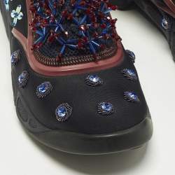 Pre Owned Dior Fusion Size 38 Black Fabric, Mesh and Rubber Crystal Embellished High Top Sneakers