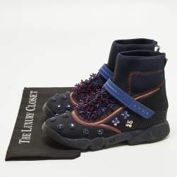 Pre Owned Dior Fusion Size 38 Black Fabric, Mesh and Rubber Crystal Embellished High Top Sneakers