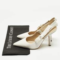 Pre Owned Dior J'Adior Size 39 White Canvas Slingback Pumps