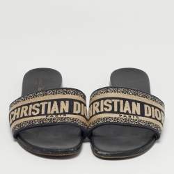 مملوكة مسبقًا حذاء سلايدز ديور دويه قماش أسود/أبيض مقاس 39