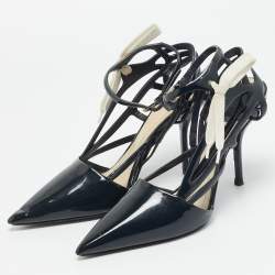 مملوكة مسبقًا Dior Size 39.5 Midnight Blue Patent Leather Cut-Out Ankle-Strap Pumps