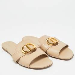 مملوكة مسبقًا صندل سلايد فلات ديور 30 مونتايغن جلد بيج مقاس 41