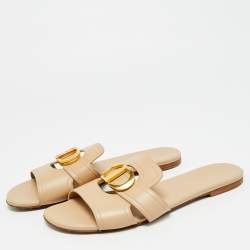 مملوكة مسبقًا صندل سلايد فلات ديور 30 مونتايغن جلد بيج مقاس 41