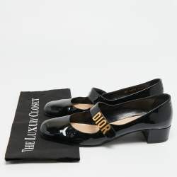 Pre Owned حذاء ماري جين للأطفال ديور جلد لامع أسود مقاس 41.5