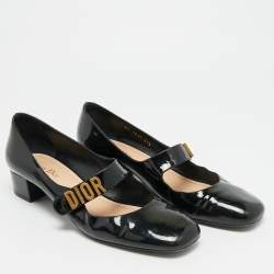 Pre Owned حذاء ماري جين للأطفال ديور جلد لامع أسود مقاس 41.5