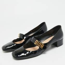 Pre Owned حذاء ماري جين للأطفال ديور جلد لامع أسود مقاس 41.5