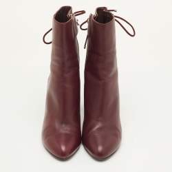 Pre Owned Dior Size 40 Burgundy Leather Studded Cannage Block Heel Ankle Length Boots