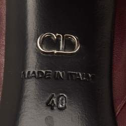 Pre Owned Dior Size 40 Burgundy Leather Studded Cannage Block Heel Ankle Length Boots