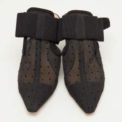 مملوكة مسبقًا حذاء ديور مسطح ظهر مفتوح شبكة سوداء وزخرفة شامواه مرقط وربطة مقاس 40