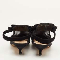 مملوكة مسبقًا حذاء ديور مسطح ظهر مفتوح شبكة سوداء وزخرفة شامواه مرقط وربطة مقاس 40