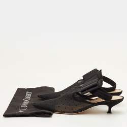 مملوكة مسبقًا حذاء ديور مسطح ظهر مفتوح شبكة سوداء وزخرفة شامواه مرقط وربطة مقاس 40