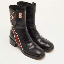 مملوكة مسبقًا Dior Diorally Size 40 Black/Red Leather Mid Calf Motorcycle Boots