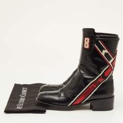 مملوكة مسبقًا Dior Diorally Size 40 Black/Red Leather Mid Calf Motorcycle Boots