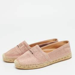 Pre Owned Dior Granville Size 38.5 Pink Lurex Fabric Espadrille Flats