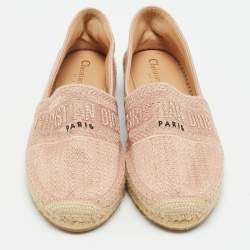 Pre Owned Dior Granville Size 38.5 Pink Lurex Fabric Espadrille Flats