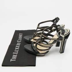 مملوكة مسبقًا صندل ديور سير حول الكاحل بتفاصيل سلسلة جلد بايثون مقاس 37