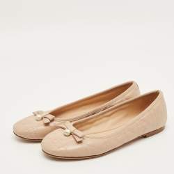 مملوكة مسبقًا حذاء باليرينا فلات ديور كاناج جلد مبطن لؤلؤي بيج مقاس 39.5