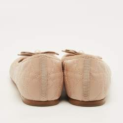 مملوكة مسبقًا حذاء باليرينا فلات ديور كاناج جلد مبطن لؤلؤي بيج مقاس 39.5