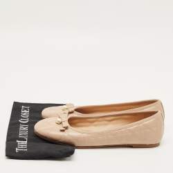 مملوكة مسبقًا حذاء باليرينا فلات ديور كاناج جلد مبطن لؤلؤي بيج مقاس 39.5