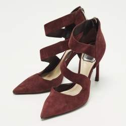 Pre Owned Dior Size 36.5 Burgundy Suede Ankle Strap D'orsay Pointed Toe Pumps