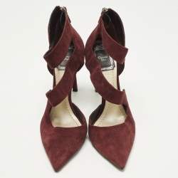 Pre Owned Dior Size 36.5 Burgundy Suede Ankle Strap D'orsay Pointed Toe Pumps