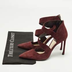 Pre Owned Dior Size 36.5 Burgundy Suede Ankle Strap D'orsay Pointed Toe Pumps