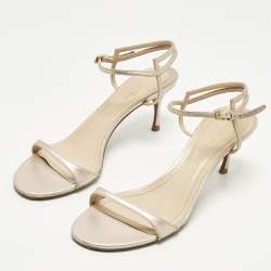 Pre Owned Dior Size 40.5 Gold Leather Ankle Strap Sandals