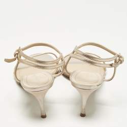 Pre Owned Dior Size 40.5 Gold Leather Ankle Strap Sandals