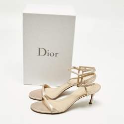 Pre Owned Dior Size 40.5 Gold Leather Ankle Strap Sandals