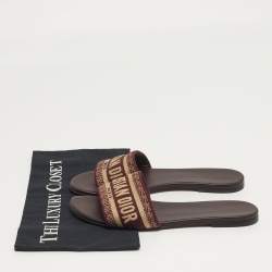 Pre Owned صندل سلايد ديور قماش مطرز أزرق داكن مقاس 40