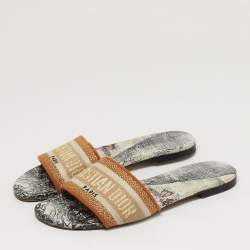 مملوكة مسبقًا Dior Dway Size 39 Multicolor Canvas Embroidered Flat Slide