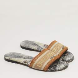 مملوكة مسبقًا Dior Dway Size 39 Multicolor Canvas Embroidered Flat Slide