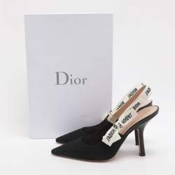 Pre Owned حذاء كعب عالي ديور جادور قماش تقني أسود حزام خلفي مقاس 37