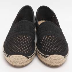 Pre Owned Dior Granville Size 38 Black Mesh Canvas Espadrille Flats