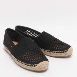 Pre Owned Dior Granville Size 38 Black Mesh Canvas Espadrille Flats