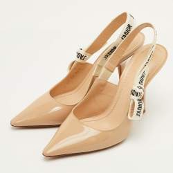 Pre Owned Dior J'Adior Size 38.5 Beige Patent Leather Pointed Toe Slingback Pumps