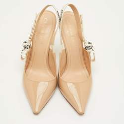 Pre Owned Dior J'Adior Size 38.5 Beige Patent Leather Pointed Toe Slingback Pumps