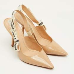 Pre Owned Dior J'Adior Size 38.5 Beige Patent Leather Pointed Toe Slingback Pumps