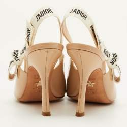 Pre Owned Dior J'Adior Size 38.5 Beige Patent Leather Pointed Toe Slingback Pumps