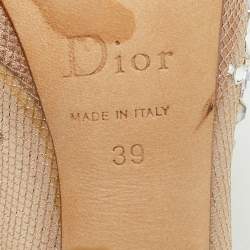 Pre Owned Dior Size 39 Beige Mesh and Net Peep Crystal Embellished Toe Pumps