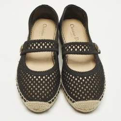 Pre Owned حذاء ديور فلات  ماري جين إسبادريل قماش أسود مقاس 37