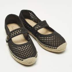 Pre Owned حذاء ديور فلات ماري جين إسبادريل قماش أسود مقاس 37