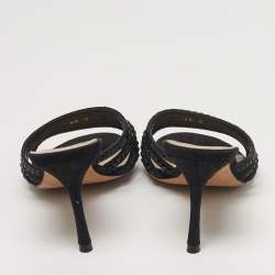 Pre Owned صندل سلايد ديور شمواه أسود مزخرف كريستال مقاس 37