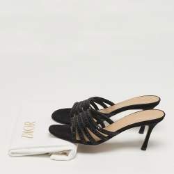 Pre Owned صندل سلايد ديور شمواه أسود مزخرف كريستال مقاس 37