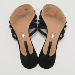 Pre Owned صندل سلايد ديور شمواه أسود مزخرف كريستال مقاس 37